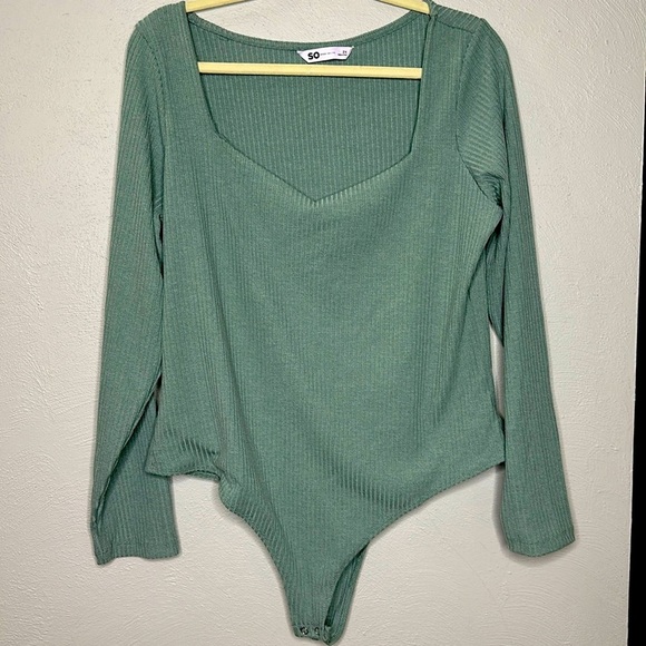 SO Goods For Life Tops - SO Goods For Life Green ribbed bodysuit